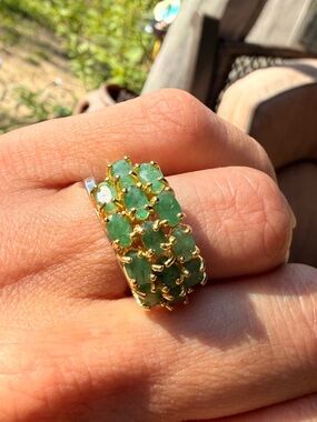 Handmade Natural Emerald Statement Ring - 14k Gold Vermeil/925 SZ 8